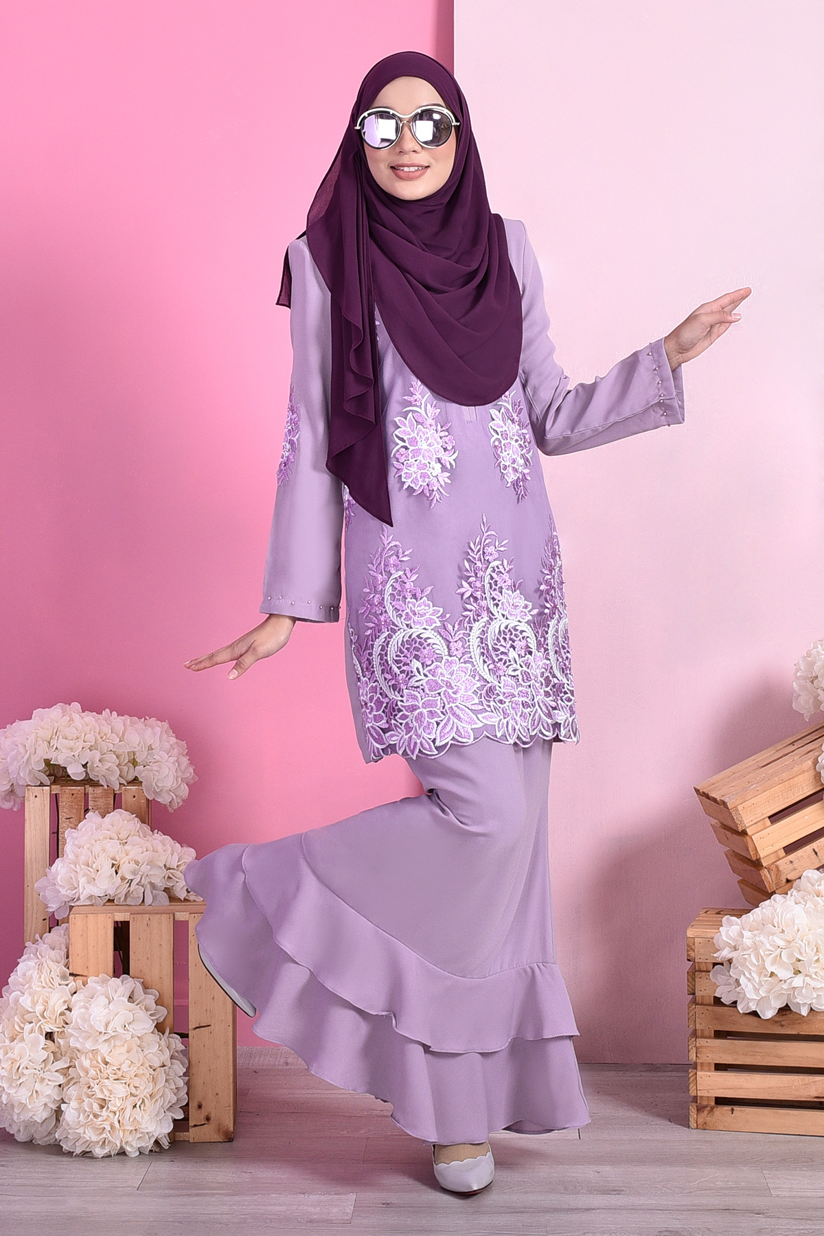 Baju Kurung Lace Dominique - Lilac Purple