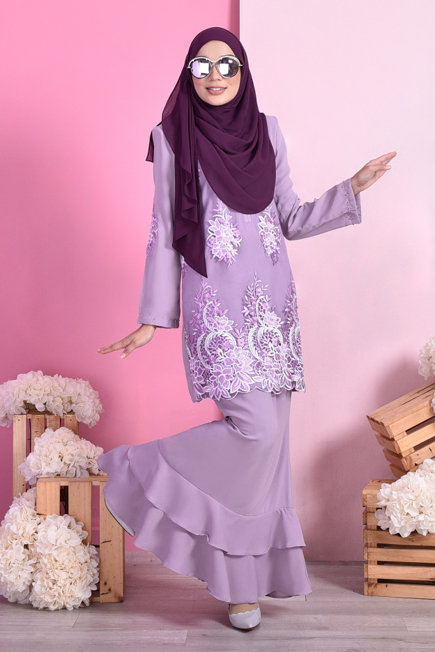 Baju Kurung Lace Dominique - Lilac Purple
