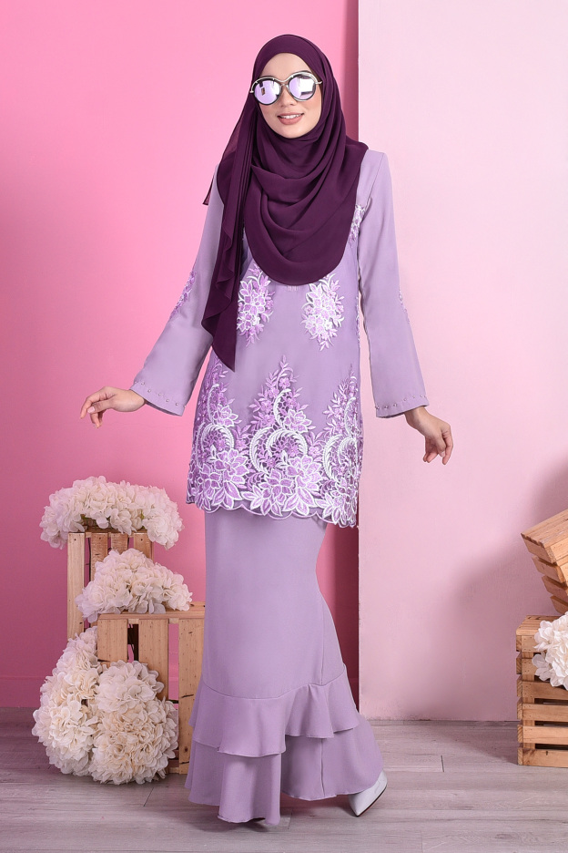 Baju Kurung Lace Dominique - Lilac Purple