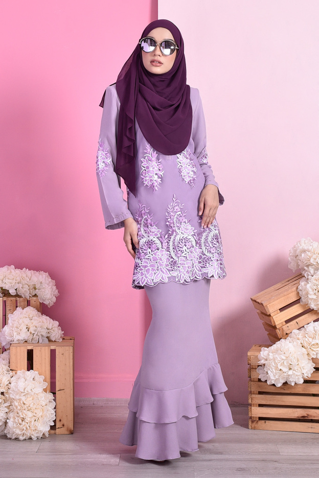 Baju Kurung Lace Dominique - Lilac Purple