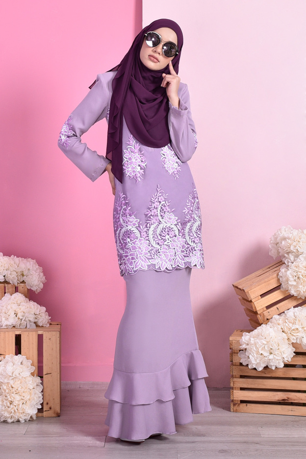 Baju Kurung Lace Dominique - Lilac Purple