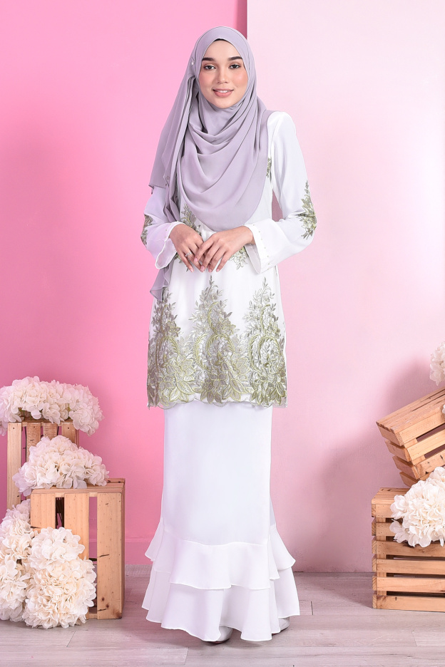 Baju Kurung Lace Dominique - Cotton White