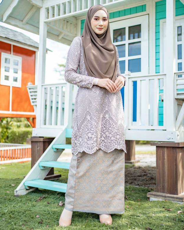 Baju Kurung Songket Lace Ruzita - Stoned Grey