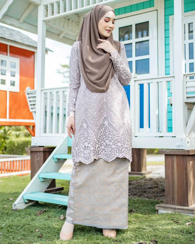 Baju Kurung Songket Lace Ruzita - Stoned Grey