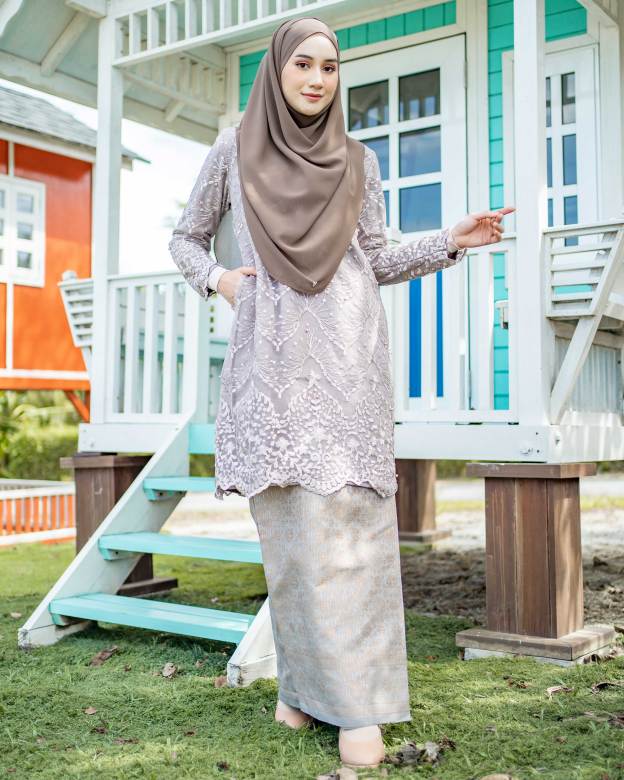 Baju Kurung Songket Lace Ruzita - Stoned Grey