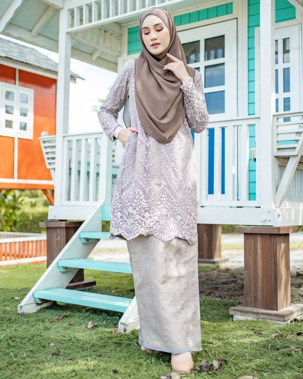 Baju Kurung Songket Lace Ruzita - Stoned Grey
