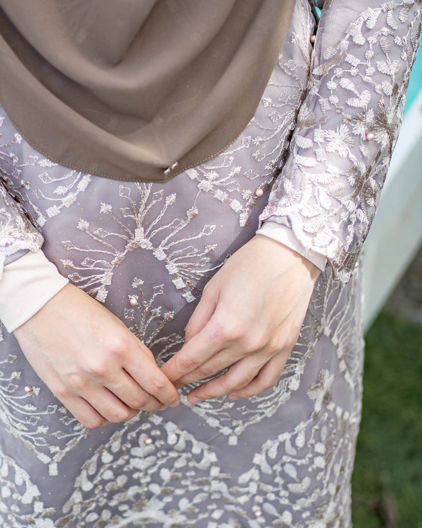 Baju Kurung Songket Lace Ruzita - Stoned Grey