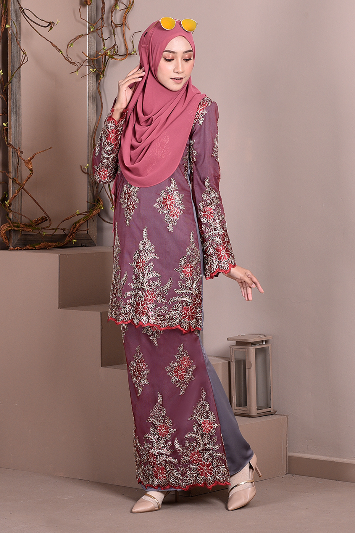Baju Kurung Lace Sequin Sasha - Dove Grey