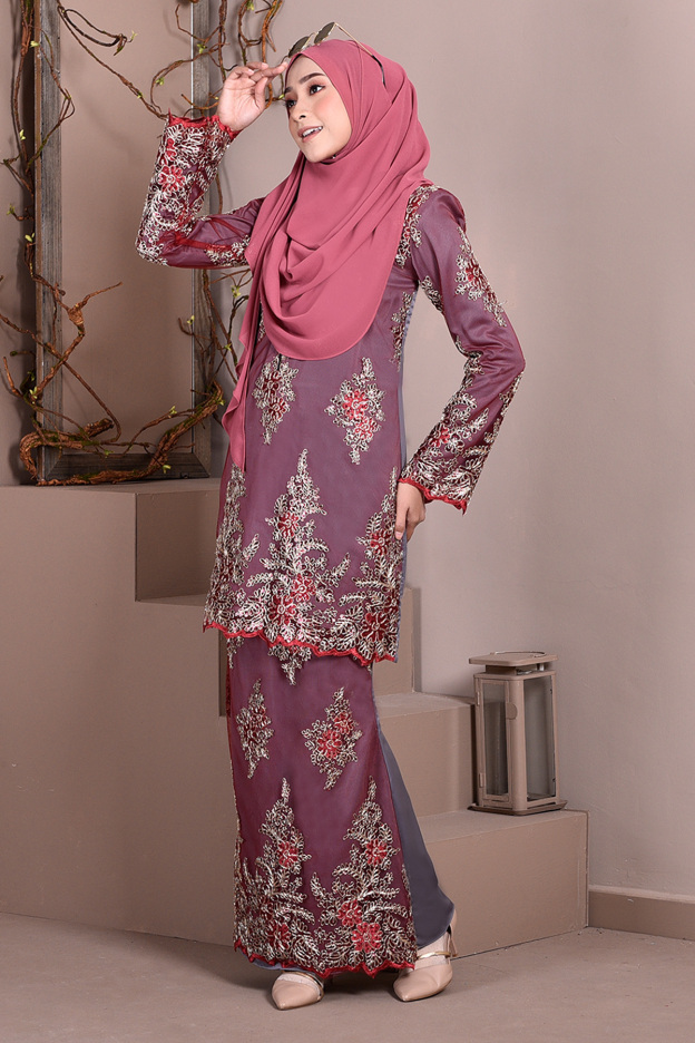 Baju Kurung Lace Sequin Sasha - Dove Grey