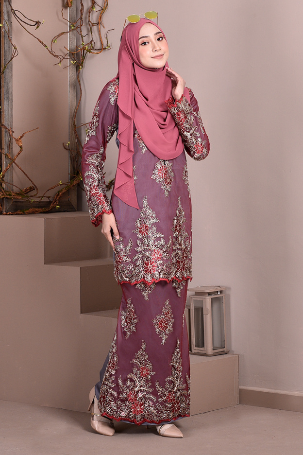 Baju Kurung Lace Sequin Sasha - Dove Grey
