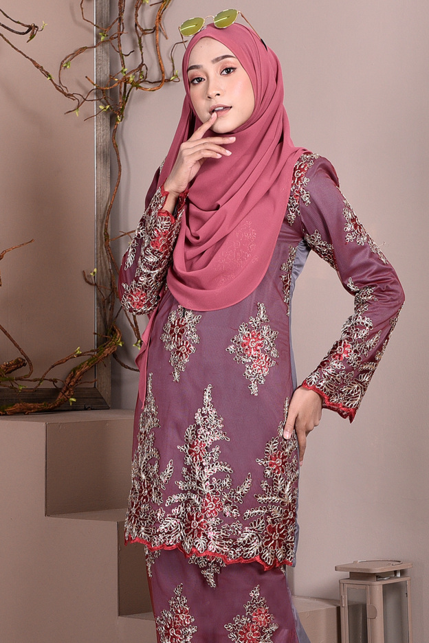 Baju Kurung Lace Sequin Sasha - Dove Grey