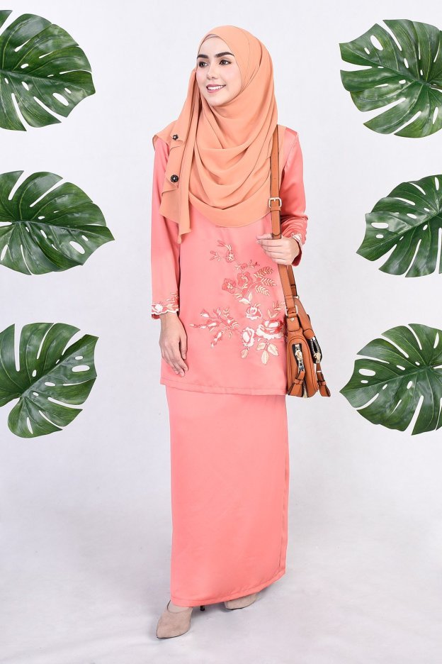 Baju Kurung Mirda Embroiderry - Teracotta Orange