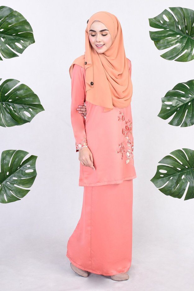 Baju Kurung Mirda Embroiderry - Teracotta Orange