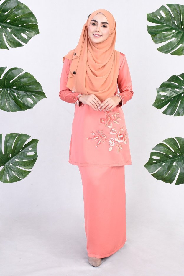 Baju Kurung Mirda Embroiderry - Teracotta Orange