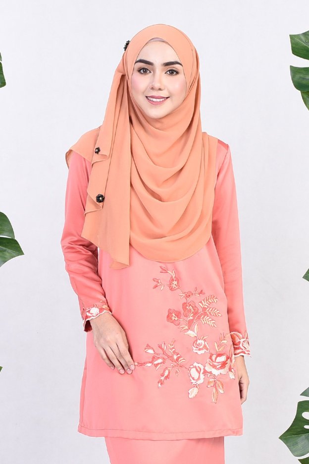 Baju Kurung Mirda Embroiderry - Teracotta Orange