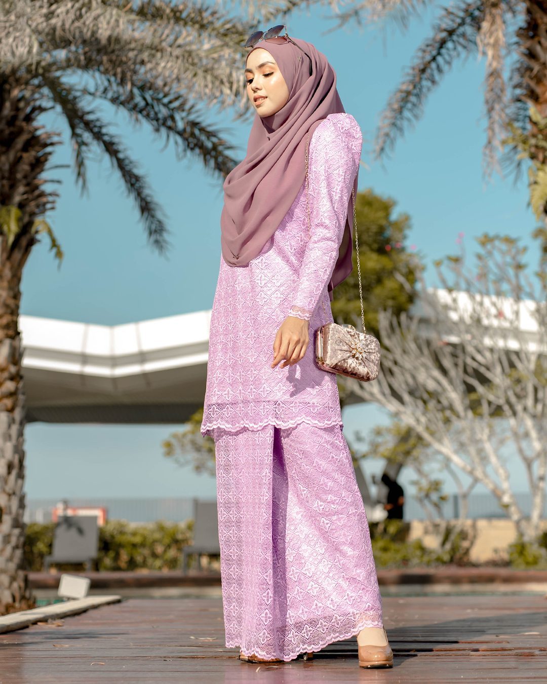 Baju Kurung Moden Puffy Lace Raiqa - Light Lavender