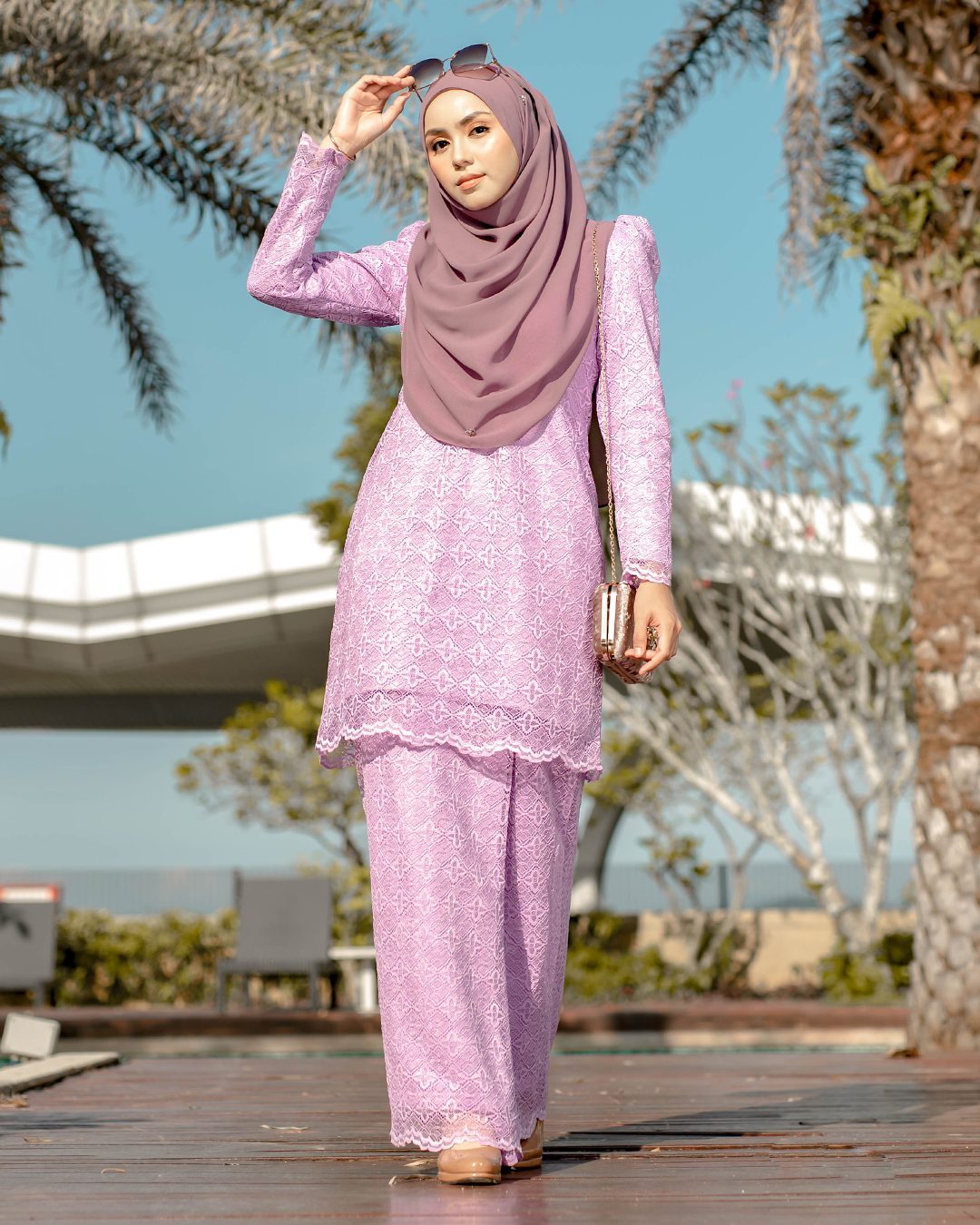 Baju Kurung Moden Puffy Lace Raiqa - Light Lavender
