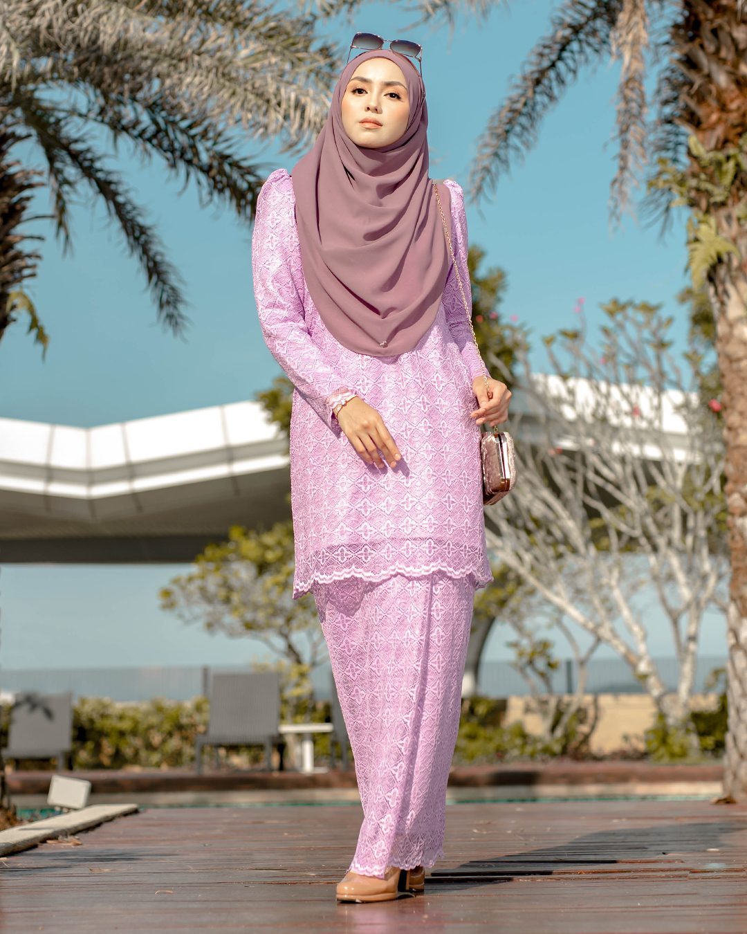 Baju Kurung Moden Puffy Lace Raiqa - Light Lavender