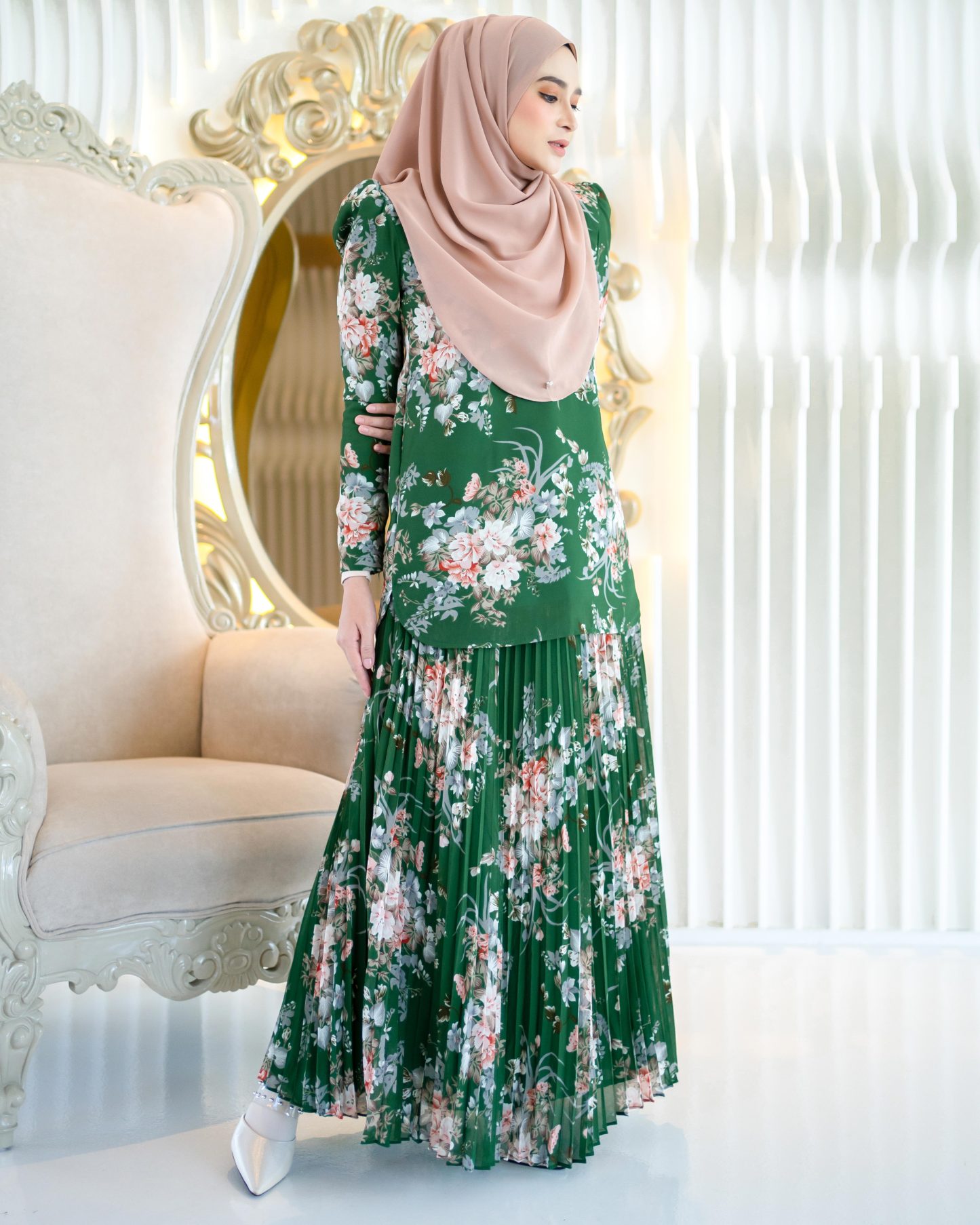 Baju Kurung Pleated Amelie - Grass Green