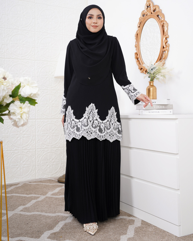 Baju Kurung Pleated Azyan Kids - Deep Black