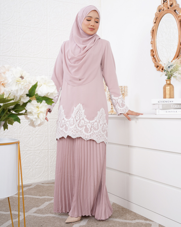 Baju Kurung Pleated Azyan Kids - Pink Dust