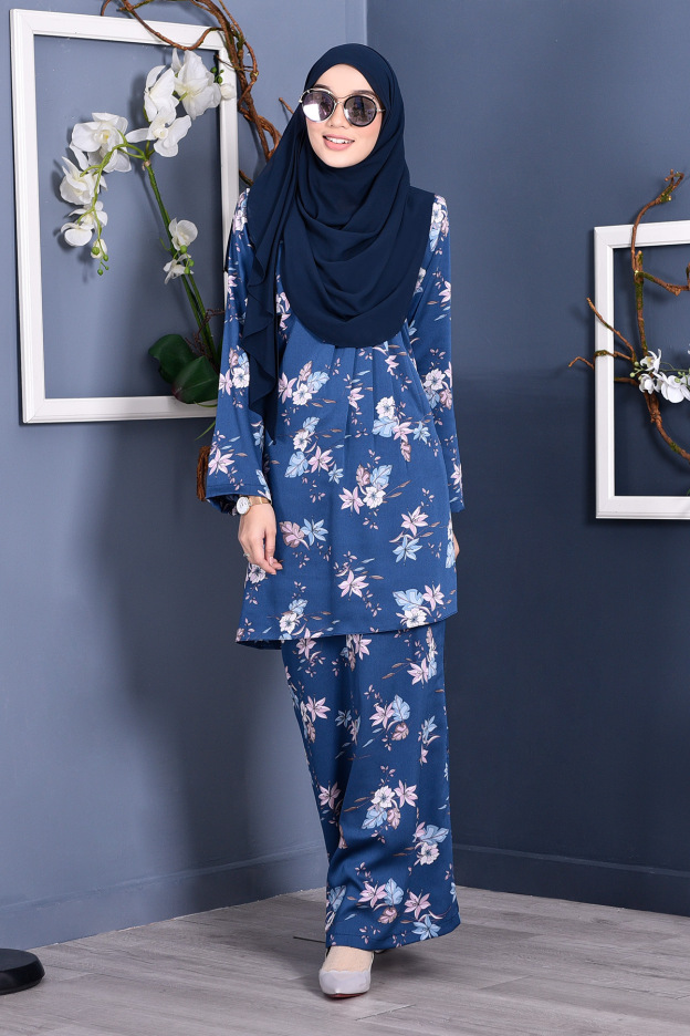 Baju Kurung Pleated Ruby - Sapphire Blue