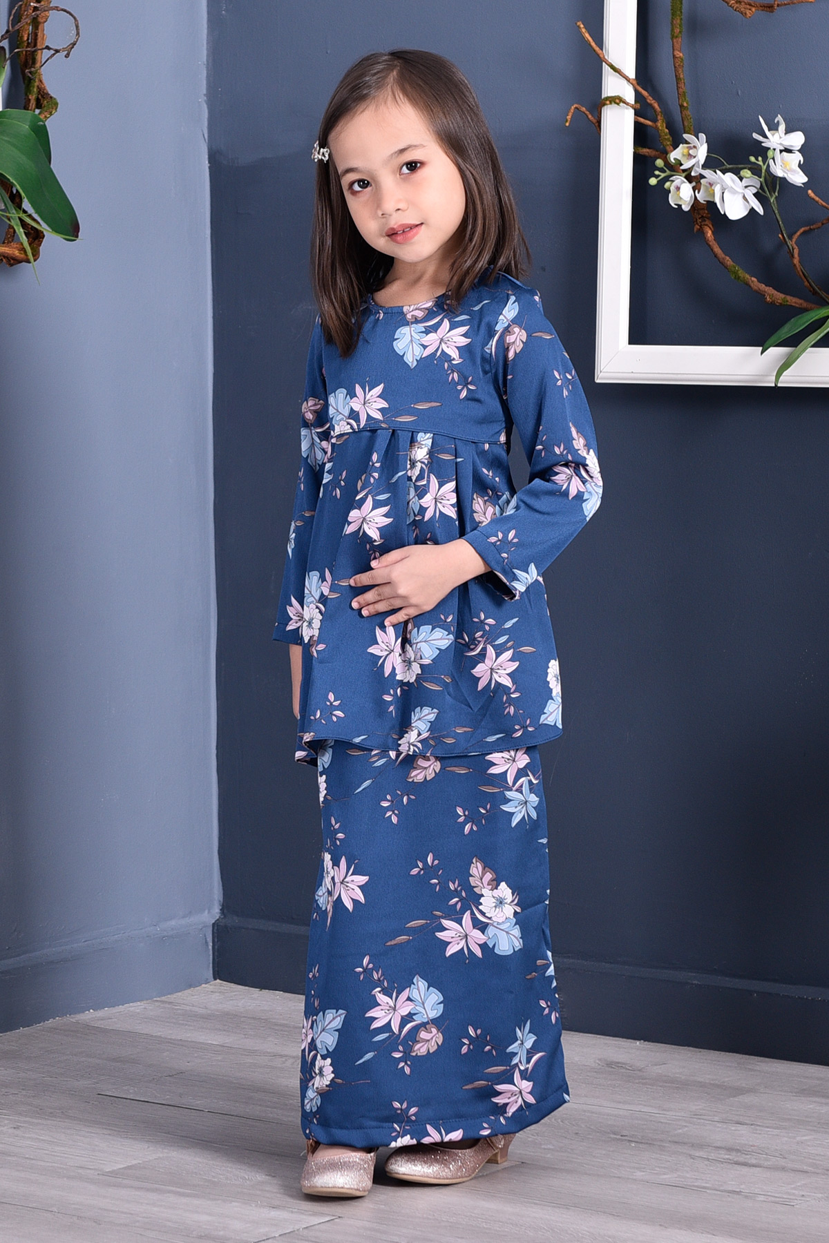 Baju Kurung Pleated Ruby Kids - Sapphire Blue