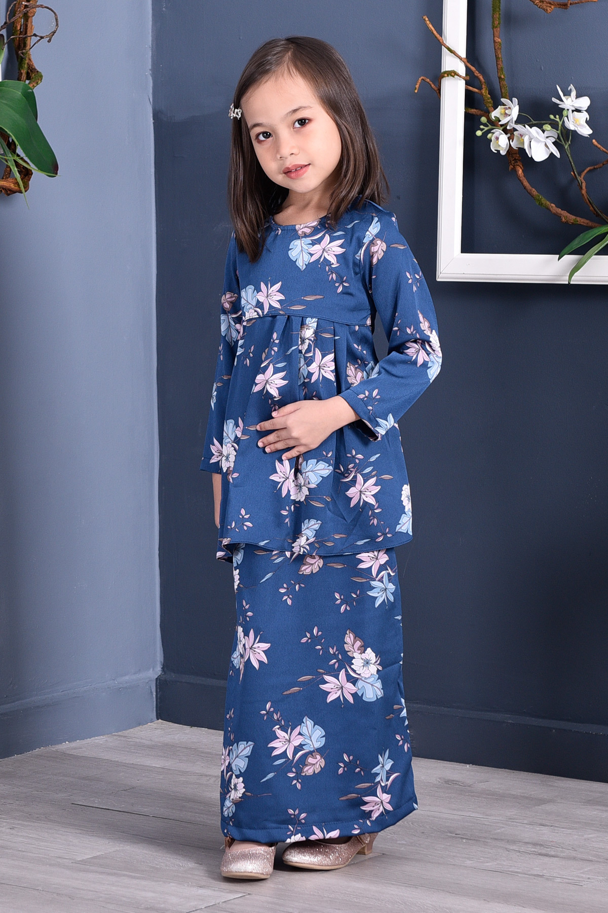 Baju Kurung Pleated Ruby Kids - Sapphire Blue
