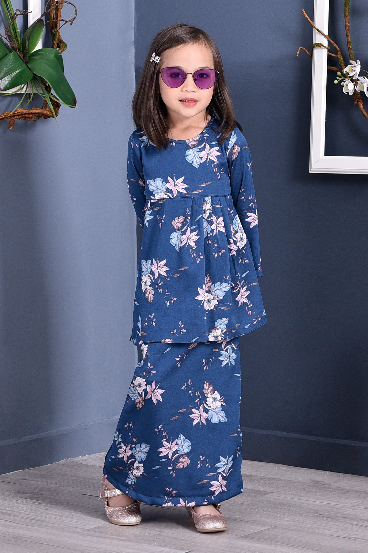 Baju Kurung Pleated Ruby Kids - Sapphire Blue