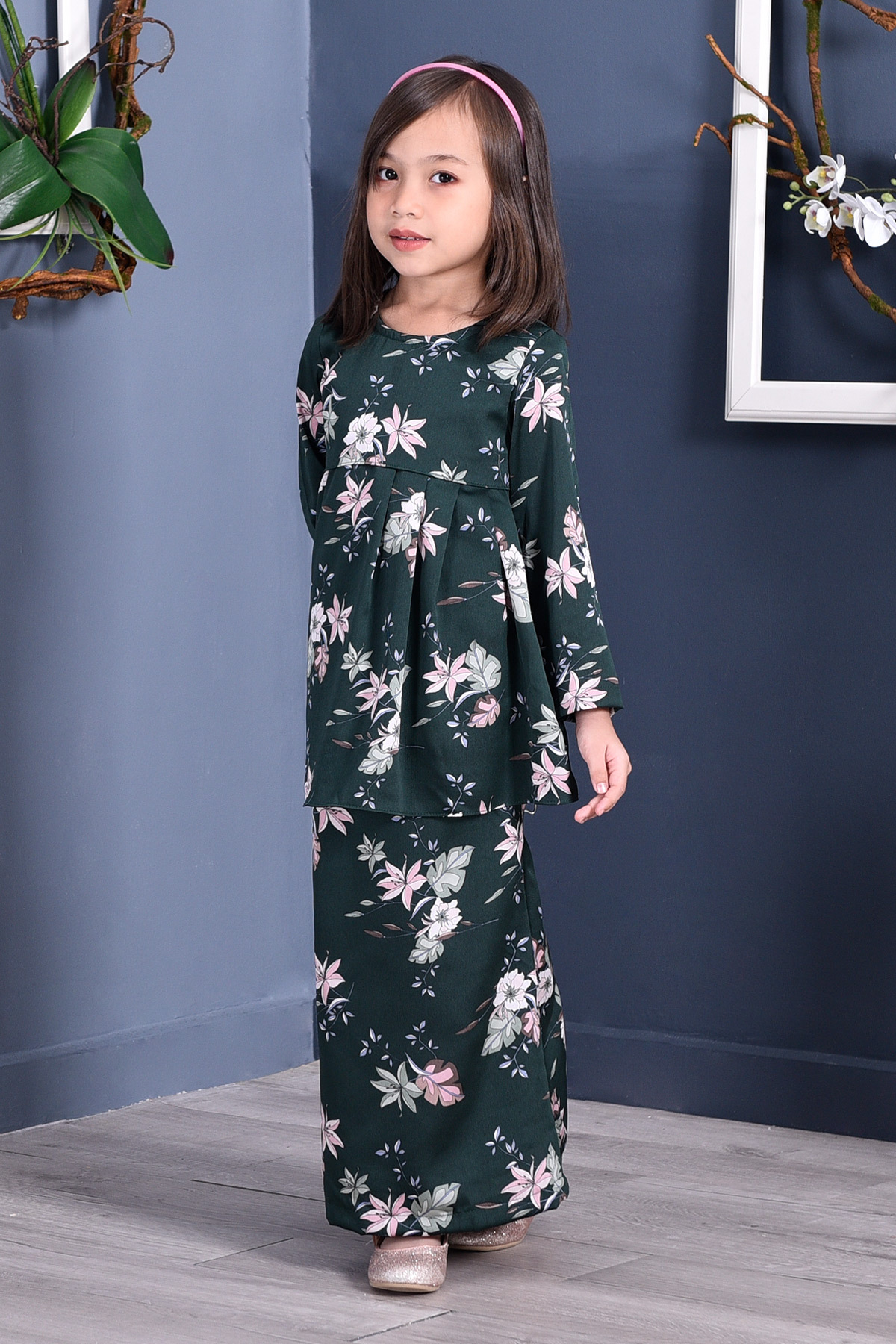 Baju Kurung Pleated Ruby Kids - Forest Green