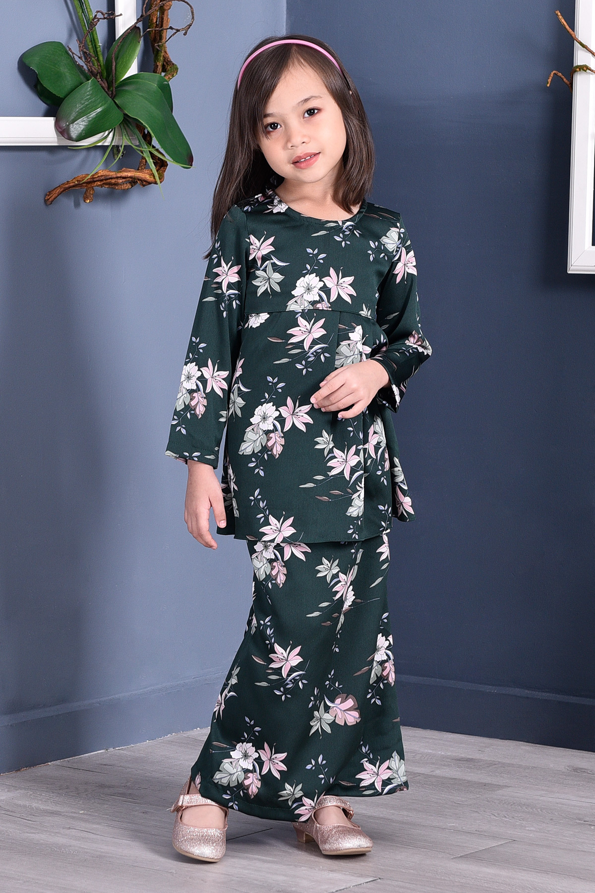 Baju Kurung Pleated Ruby Kids - Forest Green