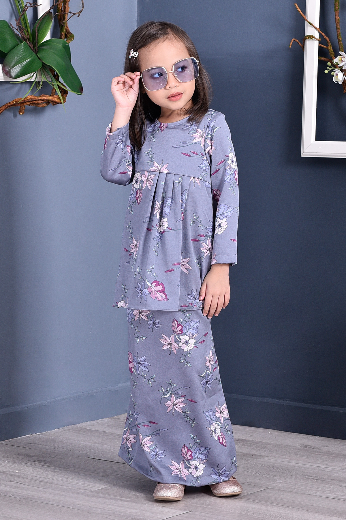 Baju Kurung Pleated Ruby Kids - Periwinkle Blue