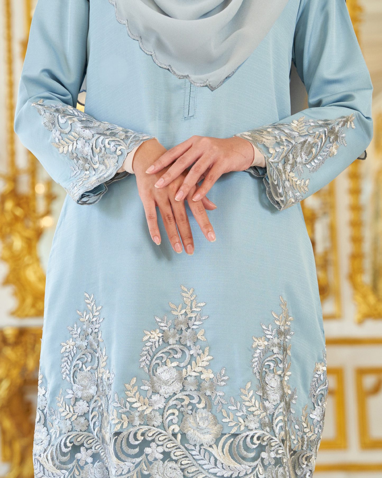 Baju Kurung Royal Lace Ayra - Dusty Blue