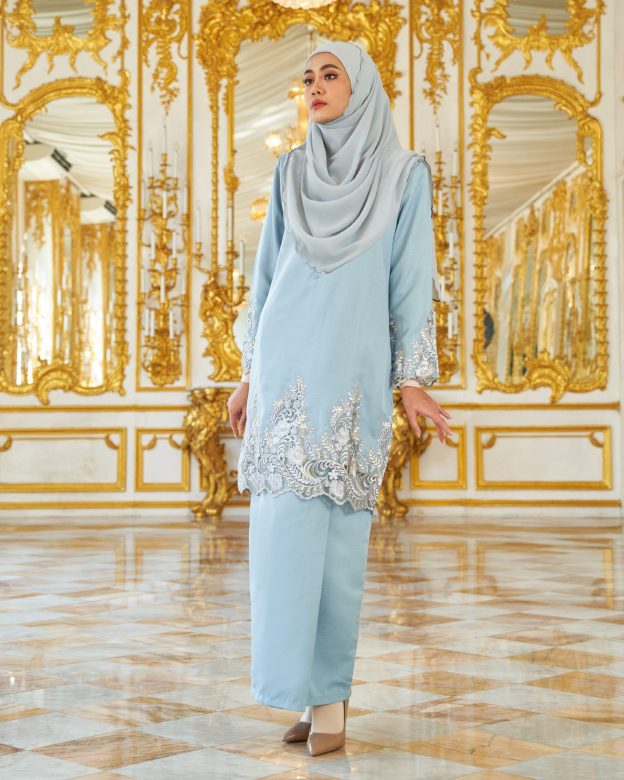 Baju Kurung Royal Lace Ayra - Dusty Blue