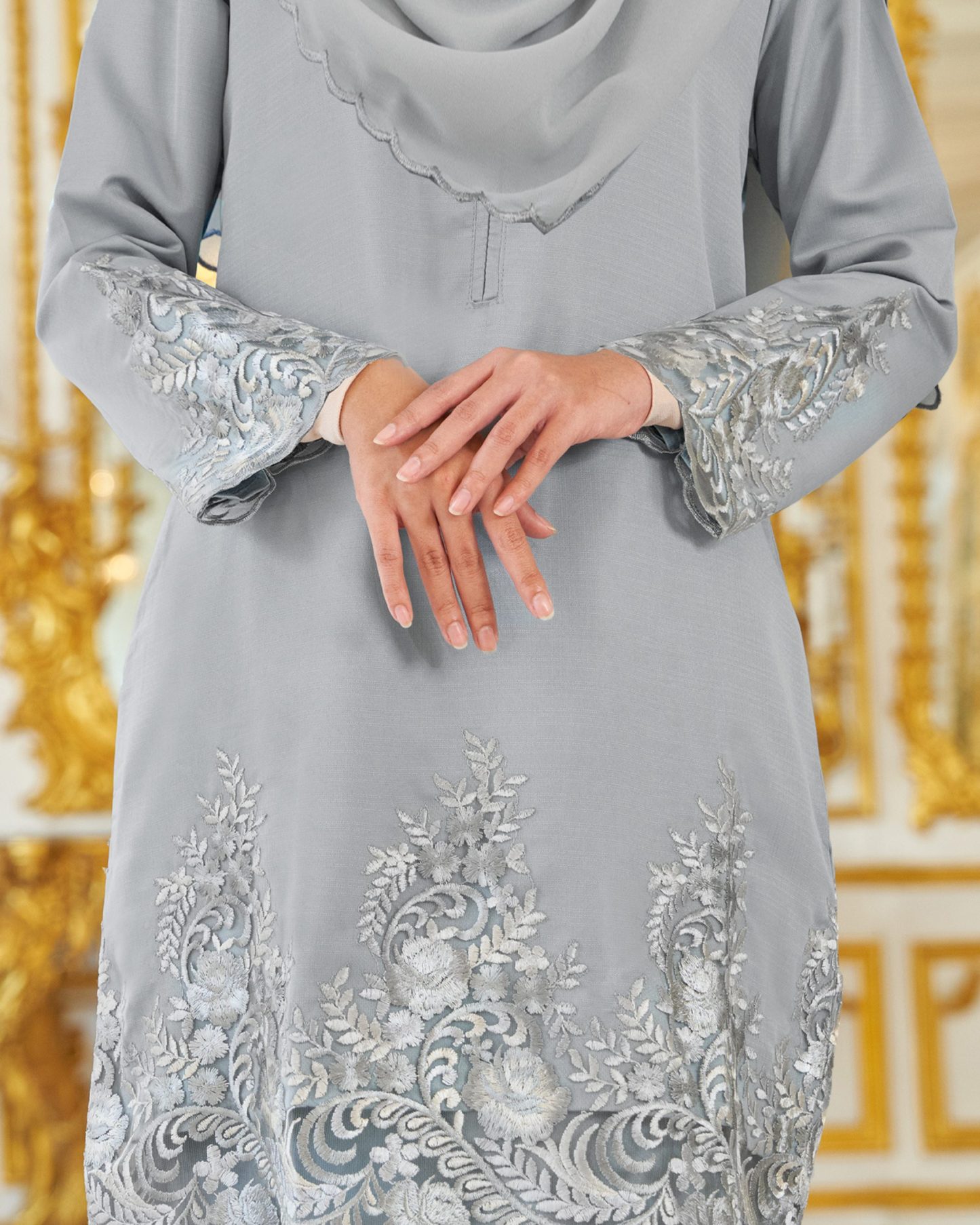 Baju Kurung Royal Lace Ayra - Pigeon Gray