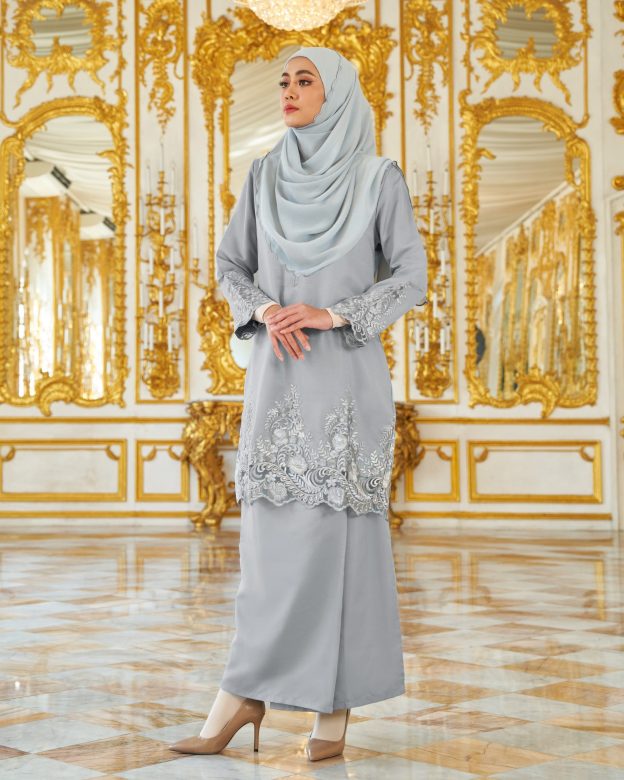 Baju Kurung Royal Lace Ayra - Pigeon Gray