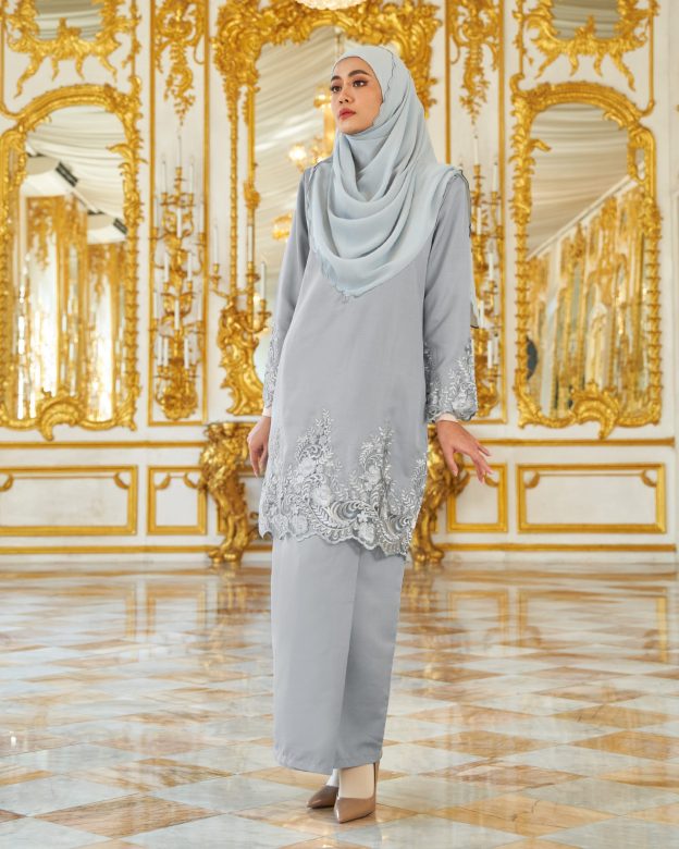 Baju Kurung Royal Lace Ayra - Pigeon Gray