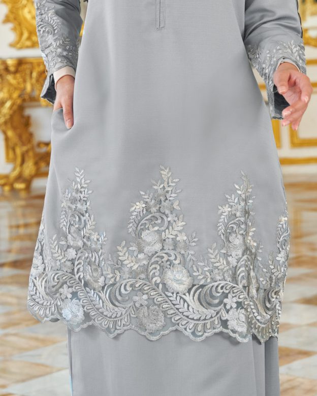 Baju Kurung Royal Lace Ayra - Pigeon Gray
