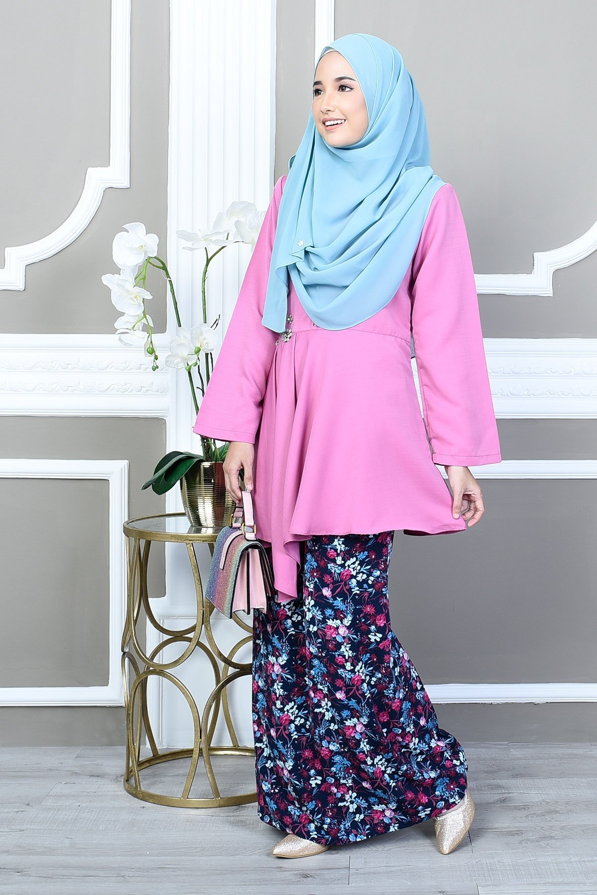 Baju Kurung Seroja - Aqua Pink