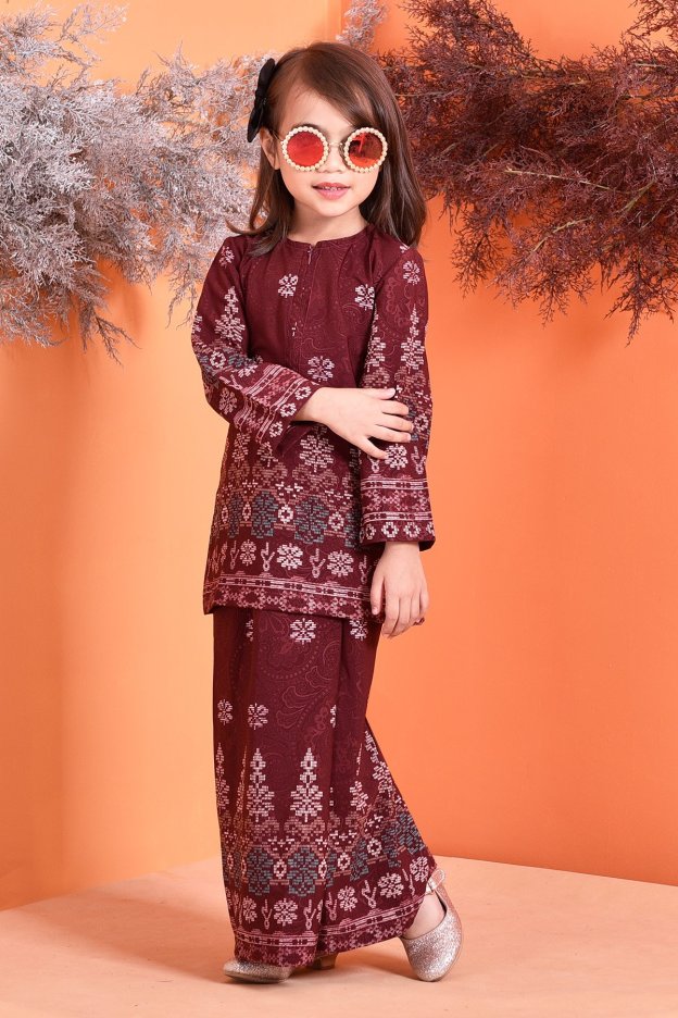 Baju Kurung Songket Amelia Kids - Maroon