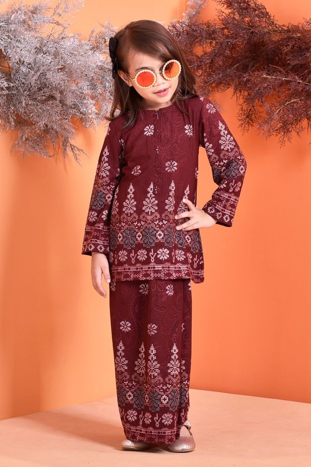 Baju Kurung Songket Amelia Kids - Maroon
