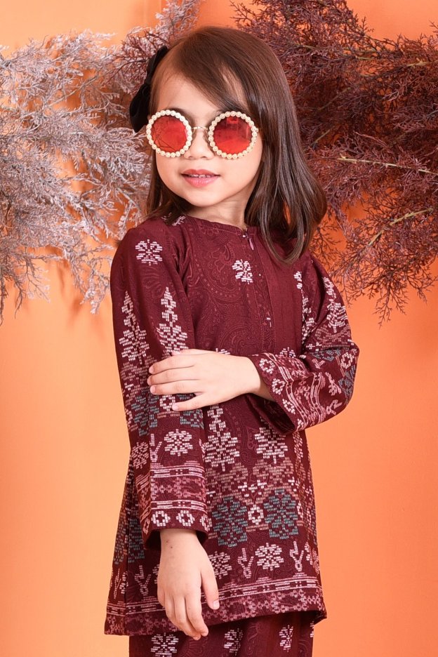 Baju Kurung Songket Amelia Kids - Maroon