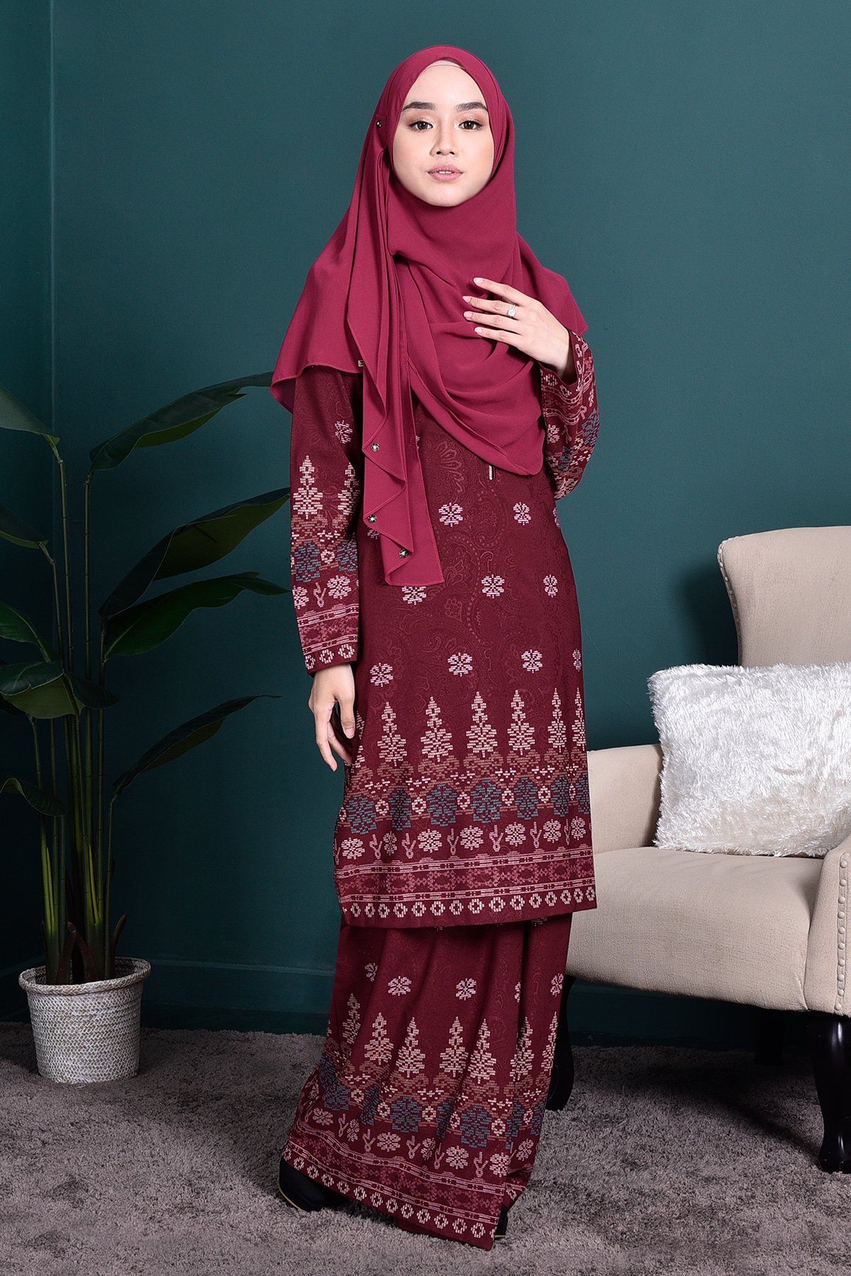 Baju Kurung Songket Amelia - Maroon