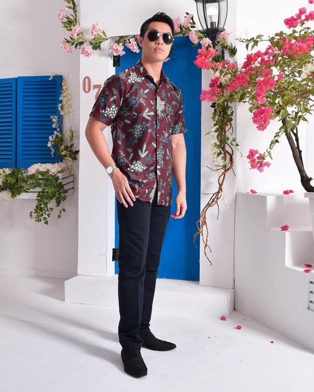 Baju Kemeja Batik Aiman - Garnet Red