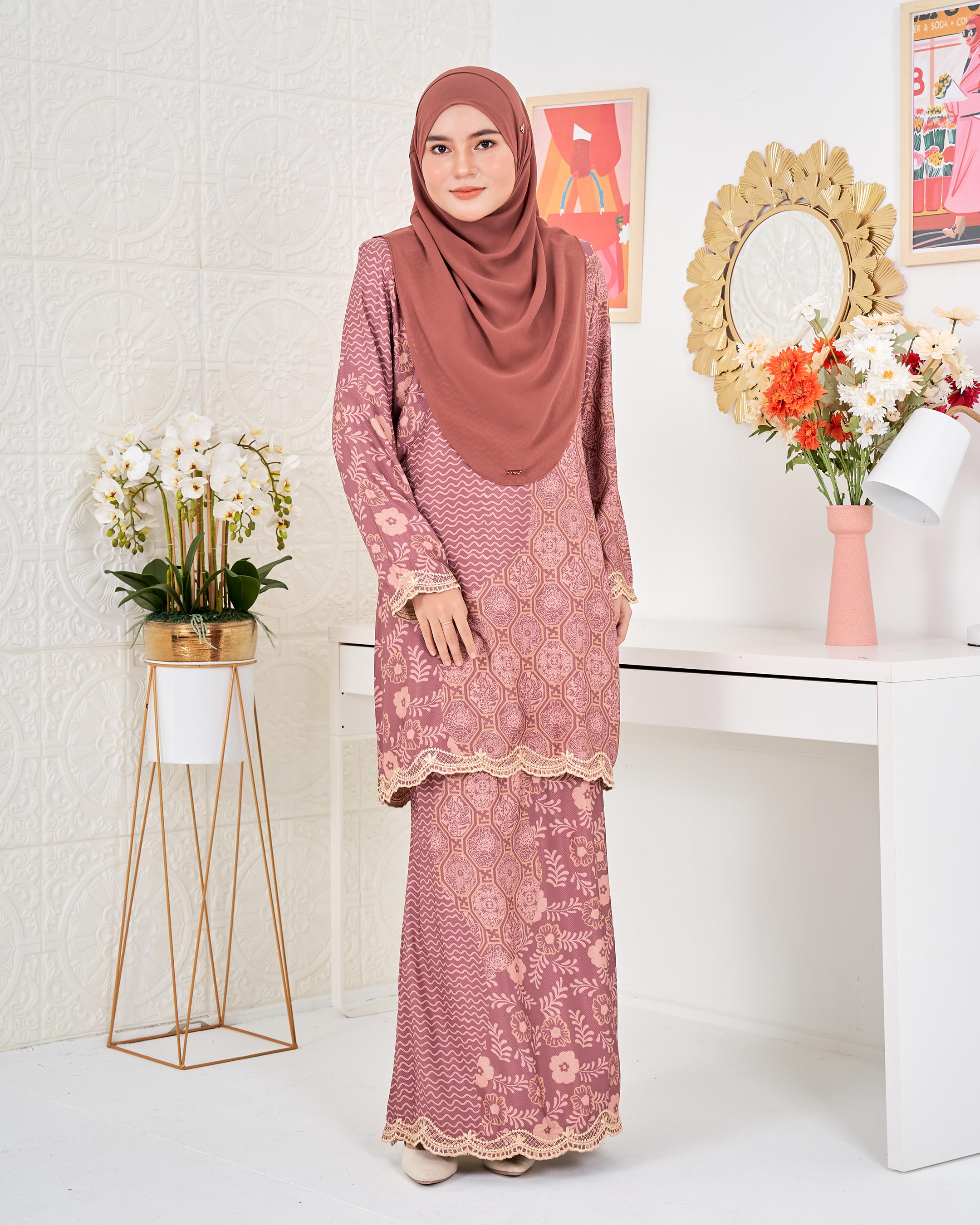 Baju Kurung Moden Batik Puteri Ledang Laluna X MCC - Dusty Pink
