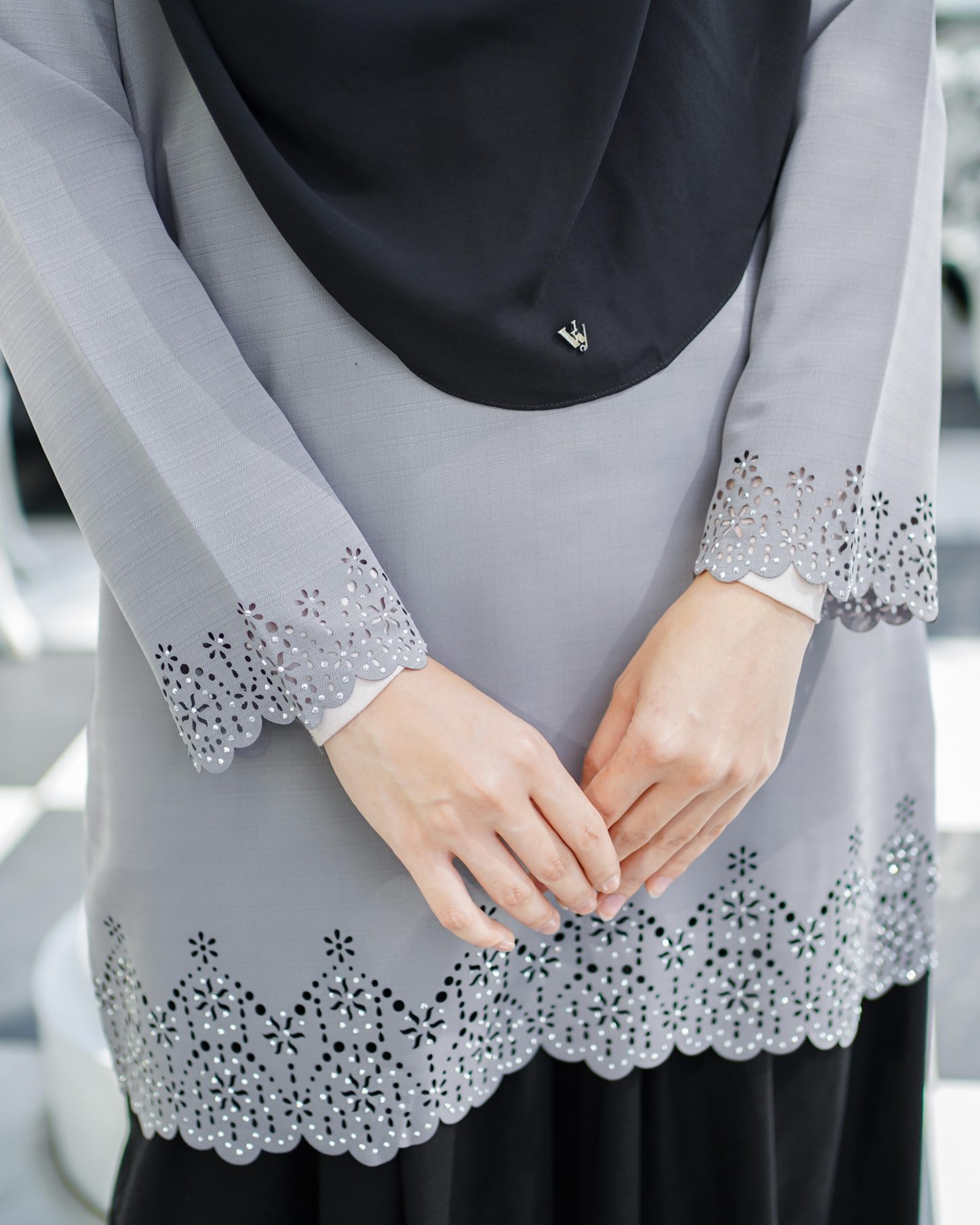 Baju Lasercut Allena - Light Grey