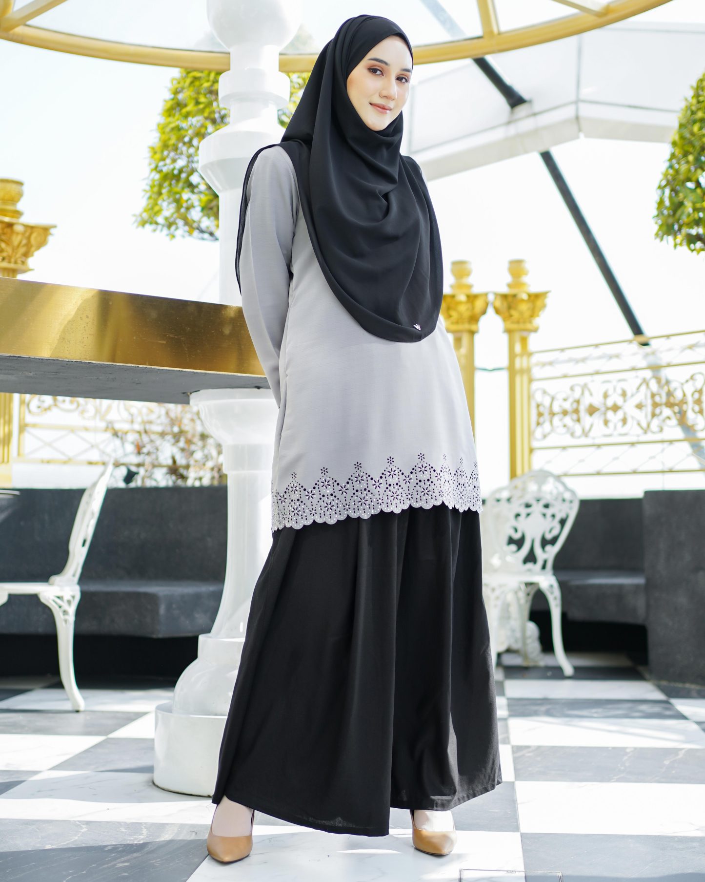 Baju Lasercut Allena - Light Grey