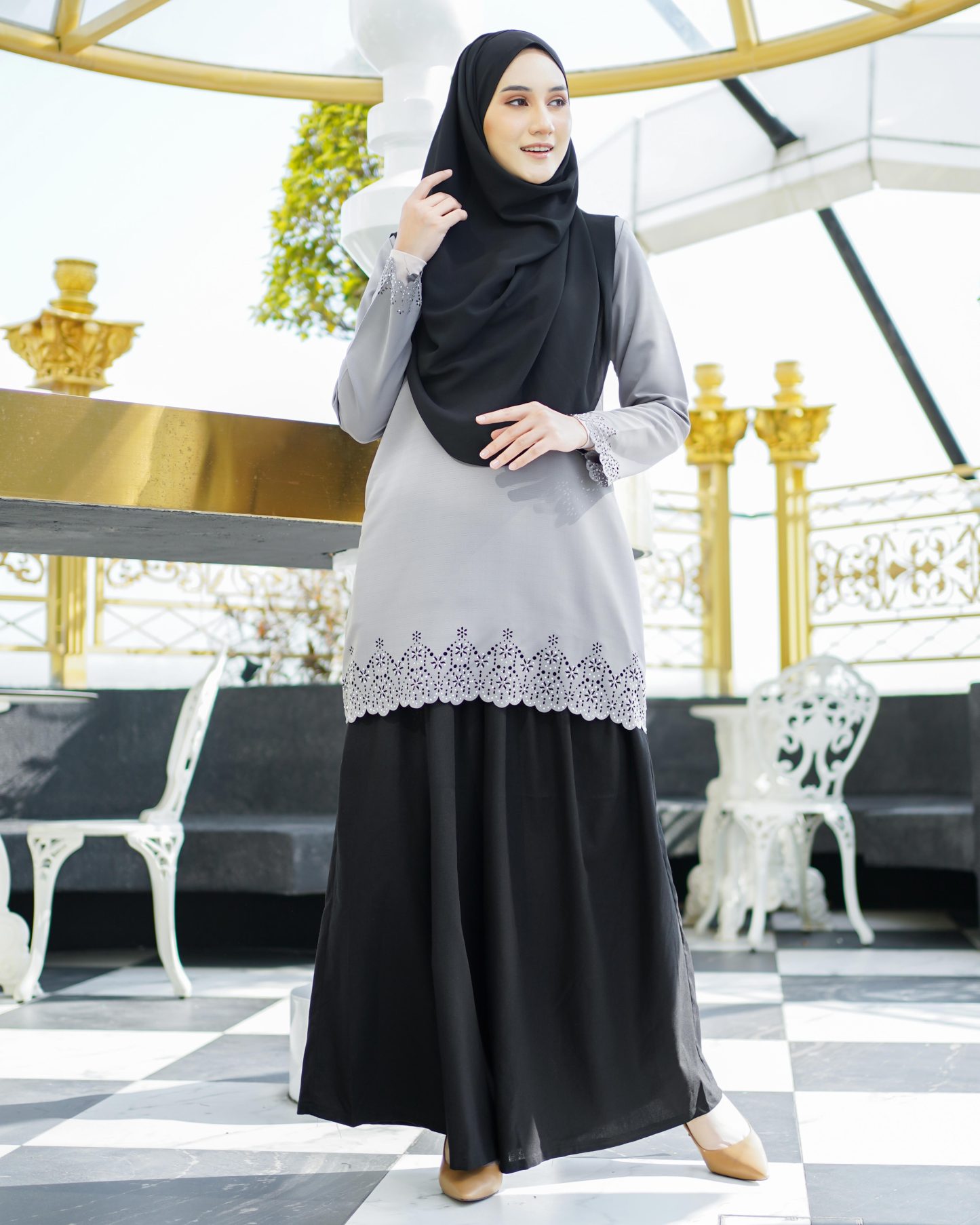 Baju Lasercut Allena - Light Grey