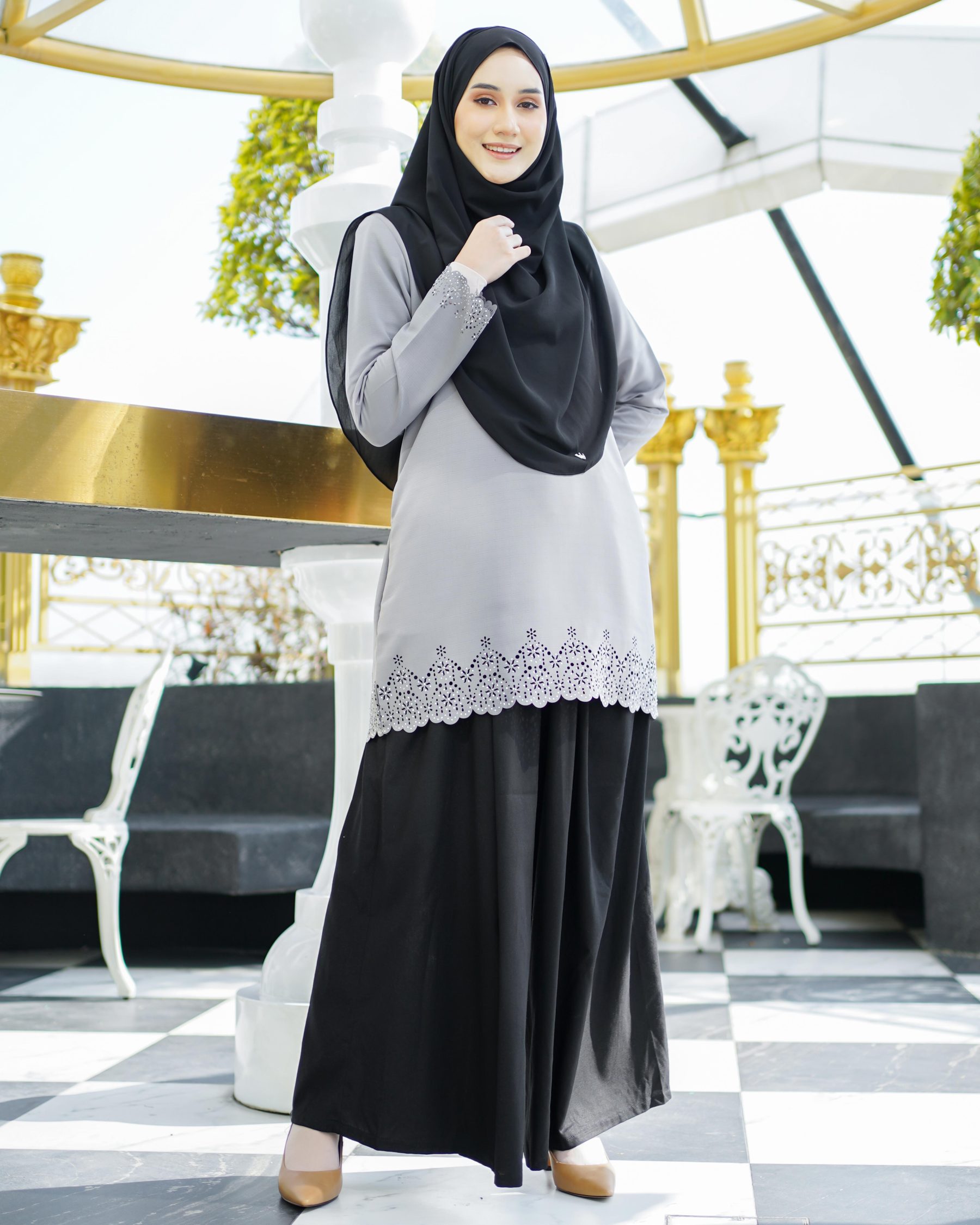 Baju Lasercut Allena - Light Grey