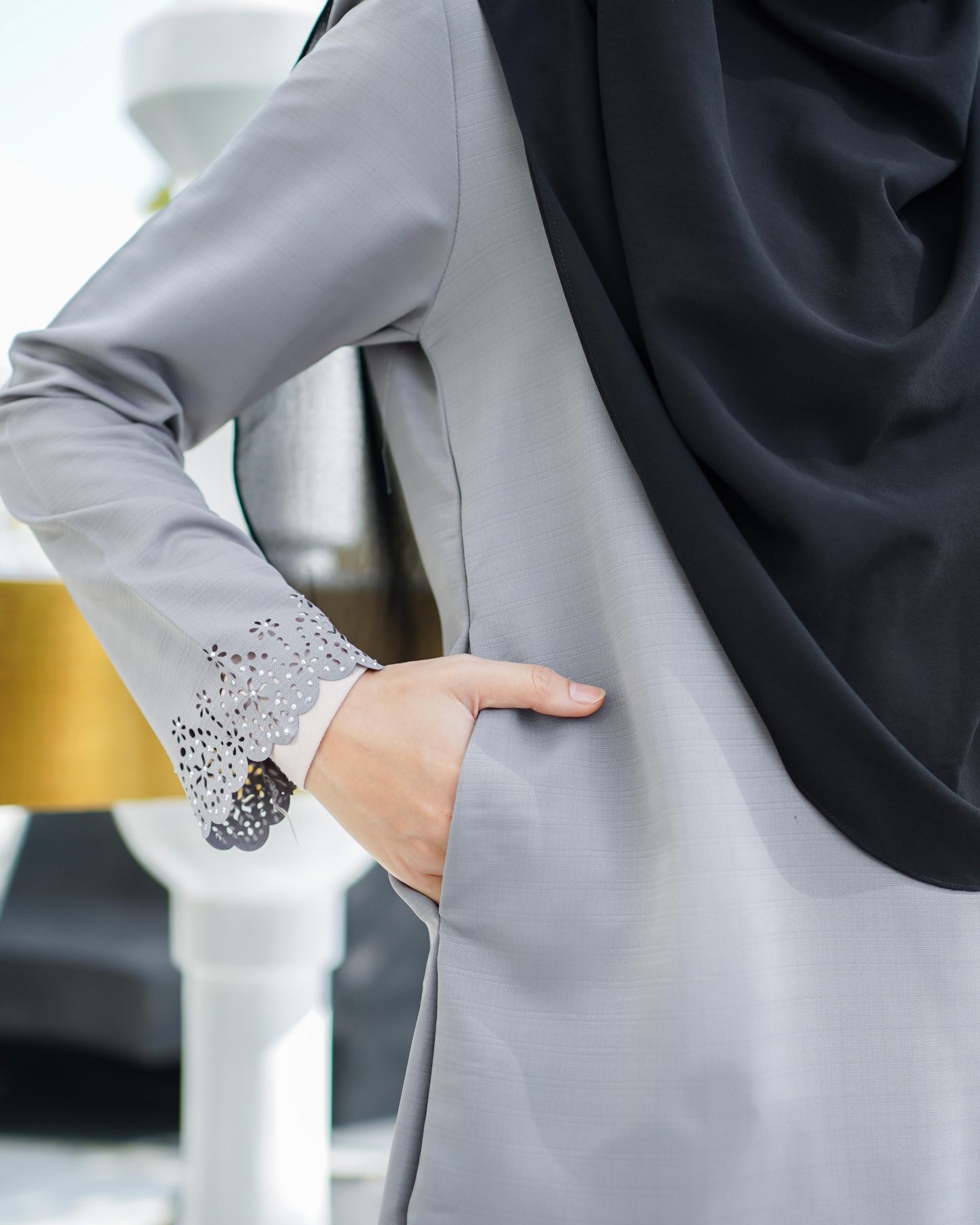 Baju Lasercut Allena - Light Grey